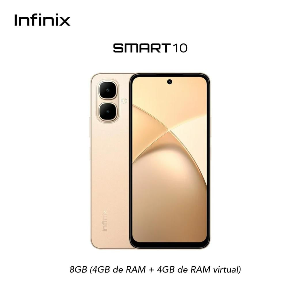 INFINIX SMART 10 4GB RAM Y 4GB EXTENDIDA CON 256GB MEMORIA INTERNA COLOR DORADO REGISTRADO