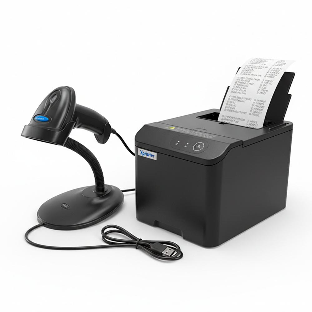 Impresora Térmica XP-T80Q + Lector de Código de Barras NT-1228BC + Soporte