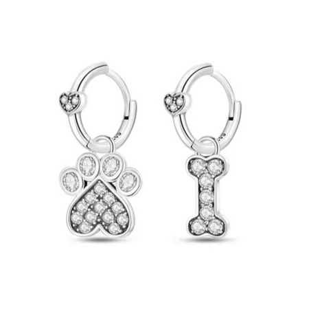 Pendientes Aretes de Plata de Ley 925 Patita y Huesito Pendientes de Mujer Modelo Dog Love
