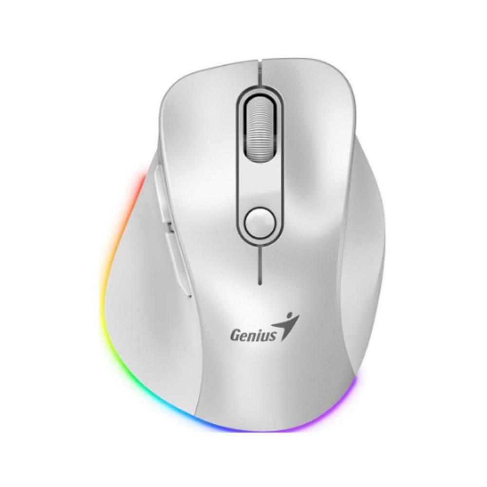 MOUSE GENIUS ERGO 9000S PRO DUAL RECARGABLE WIRELESS BT 6-BOT SILENT RGB PEARL WHITE