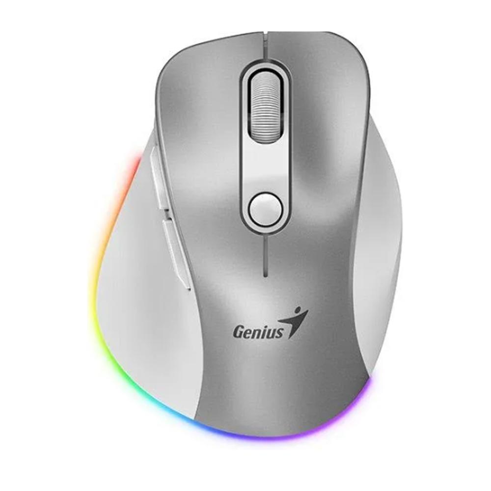 MOUSE GENIUS ERGO 9000S PRO DUAL RECARGABLE WIRELESS BT 6-BOT SILENT RGB SILVER