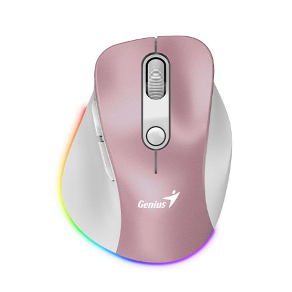 MOUSE GENIUS ERGO 9000S PRO DUAL RECARGABLE WIRELESS BT 6-BOT SILENT RGB PINK