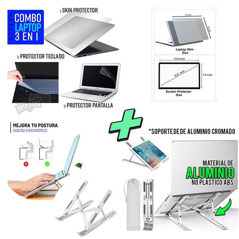 Kit skin protector 3 en 1 + Soporte de Aluminio para Laptop