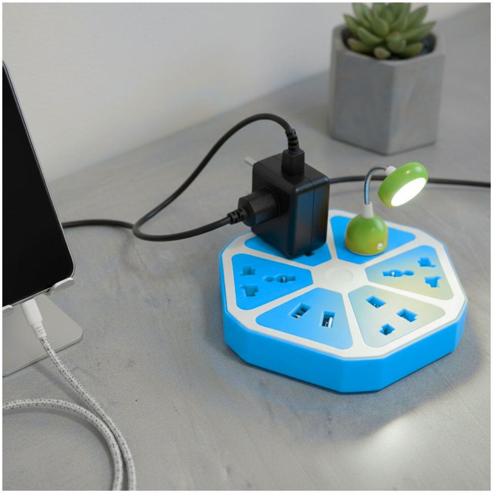 Cargador Multipuerto 8 en 1 Extensión Eléctrica 4 Puertos USB y 4 Tomacorrientes