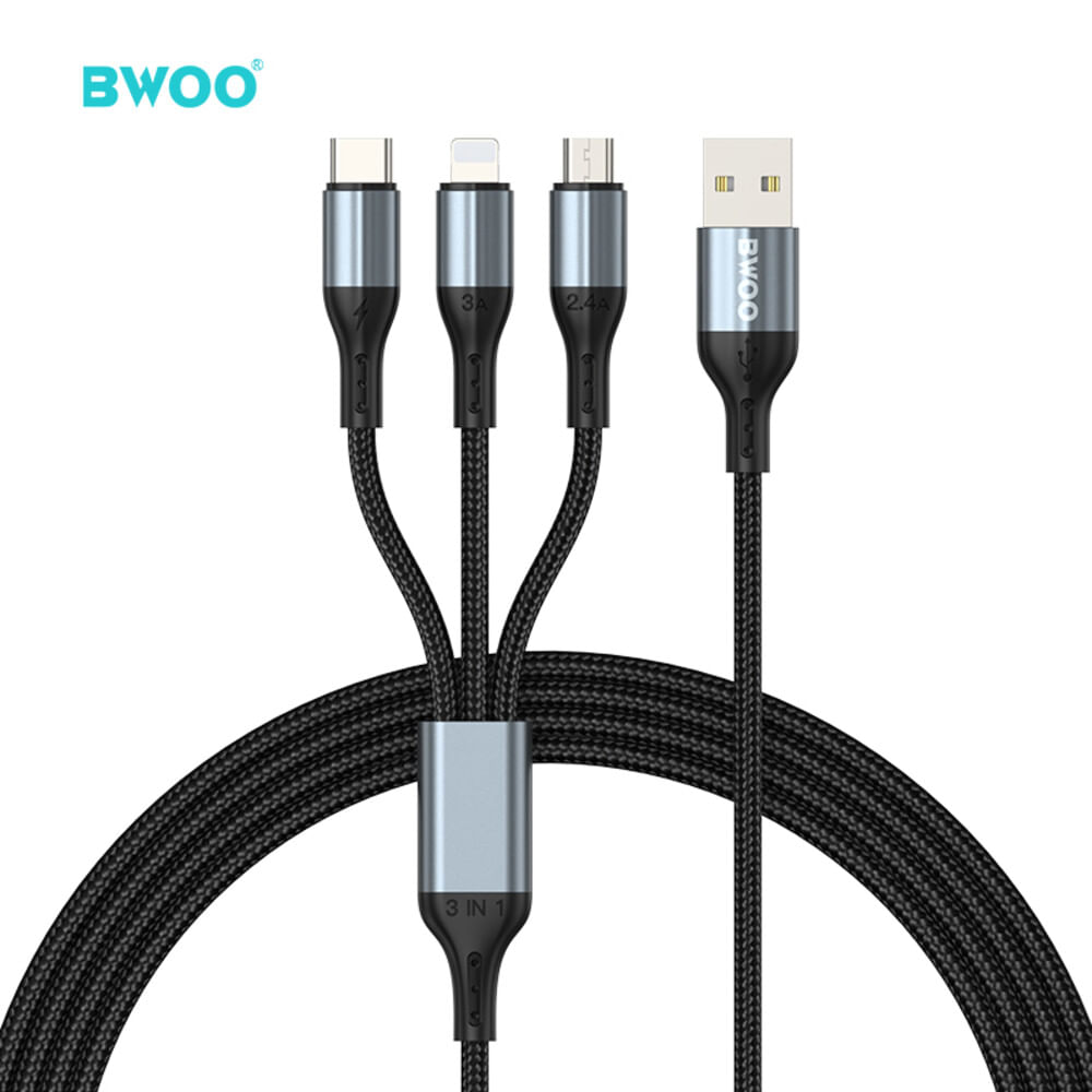 CABLE DE DATOS 3 EN 1 USB A LIGHTNING MICRO USB Y TIPO C BO-X274 BWOO