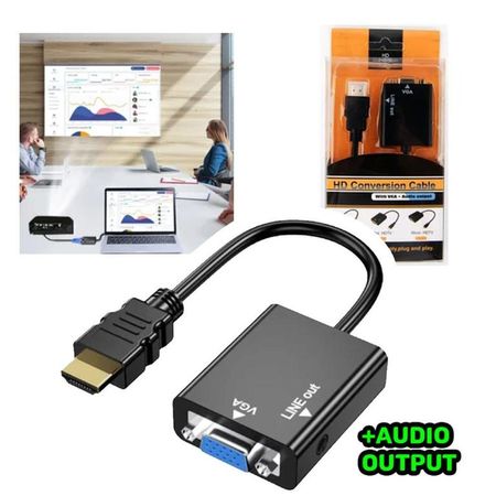 HDMI a VGA Adaptador conversor macho vga  audio - negro