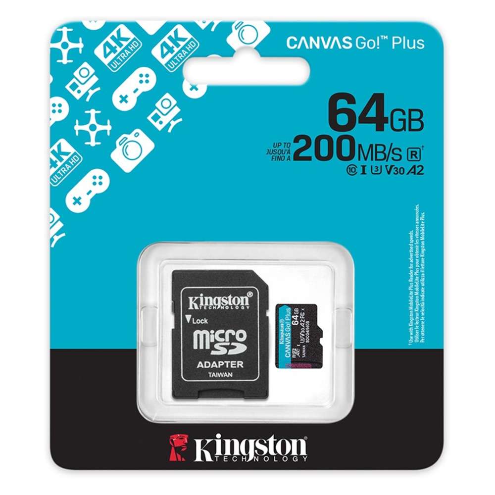 Memoria Flash microSD Kingston Canvas Go! Plus, 64GB, con adaptador SD