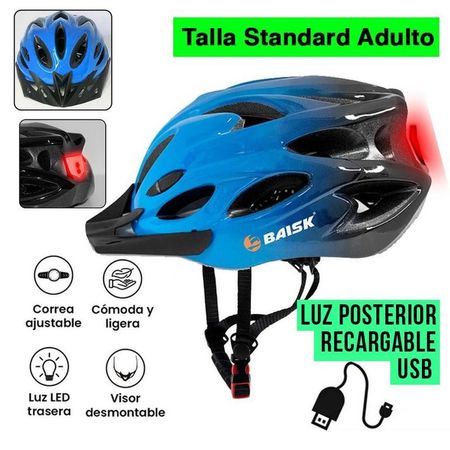 Casco para Bicicleta con Luz Recargable USB Ciclismo - Azul