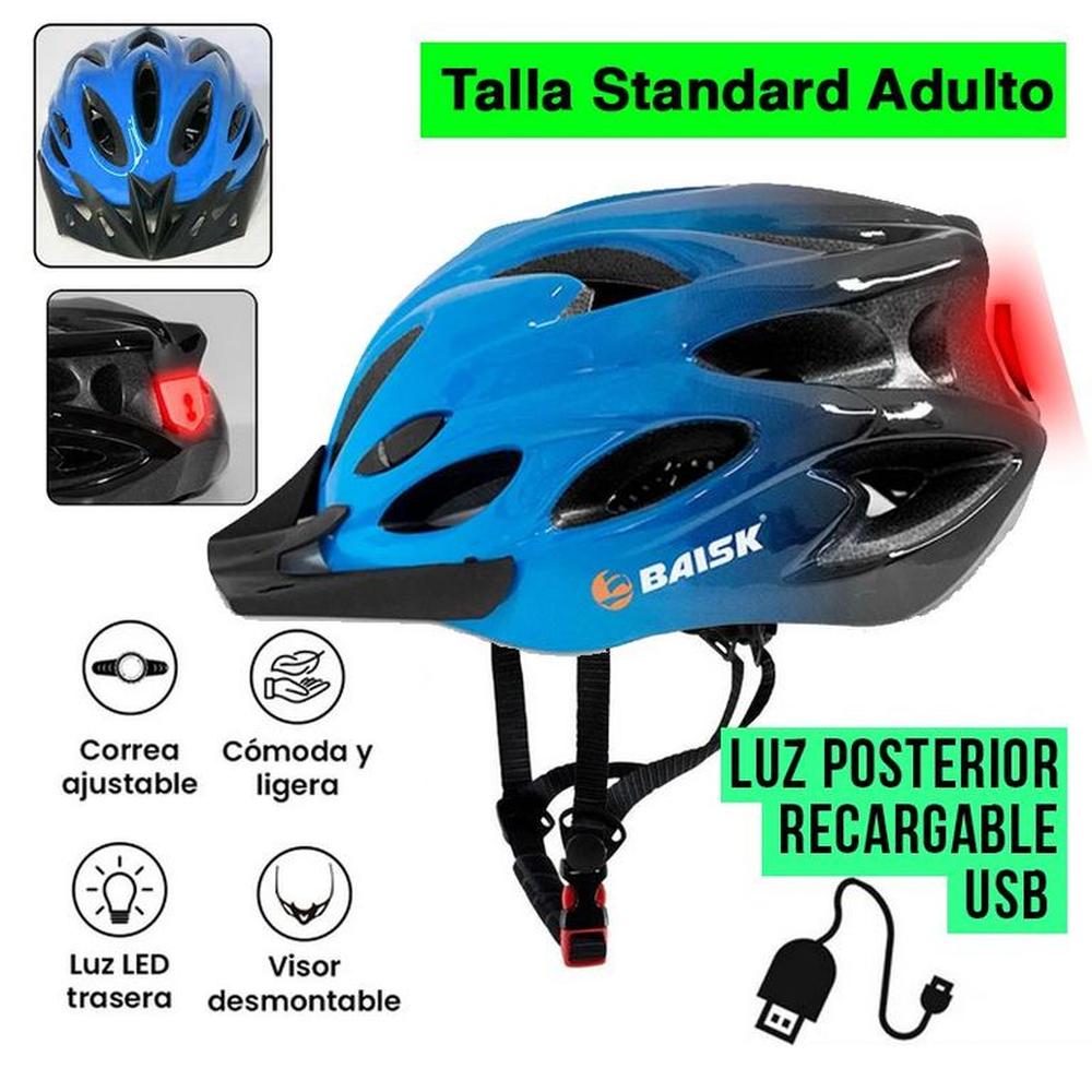 Casco para Bicicleta con Luz Recargable USB Ciclismo - Azul