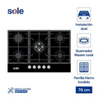 Cocina Encimera Vidrio Templado Sole SOLCO058 Negro 77cm
