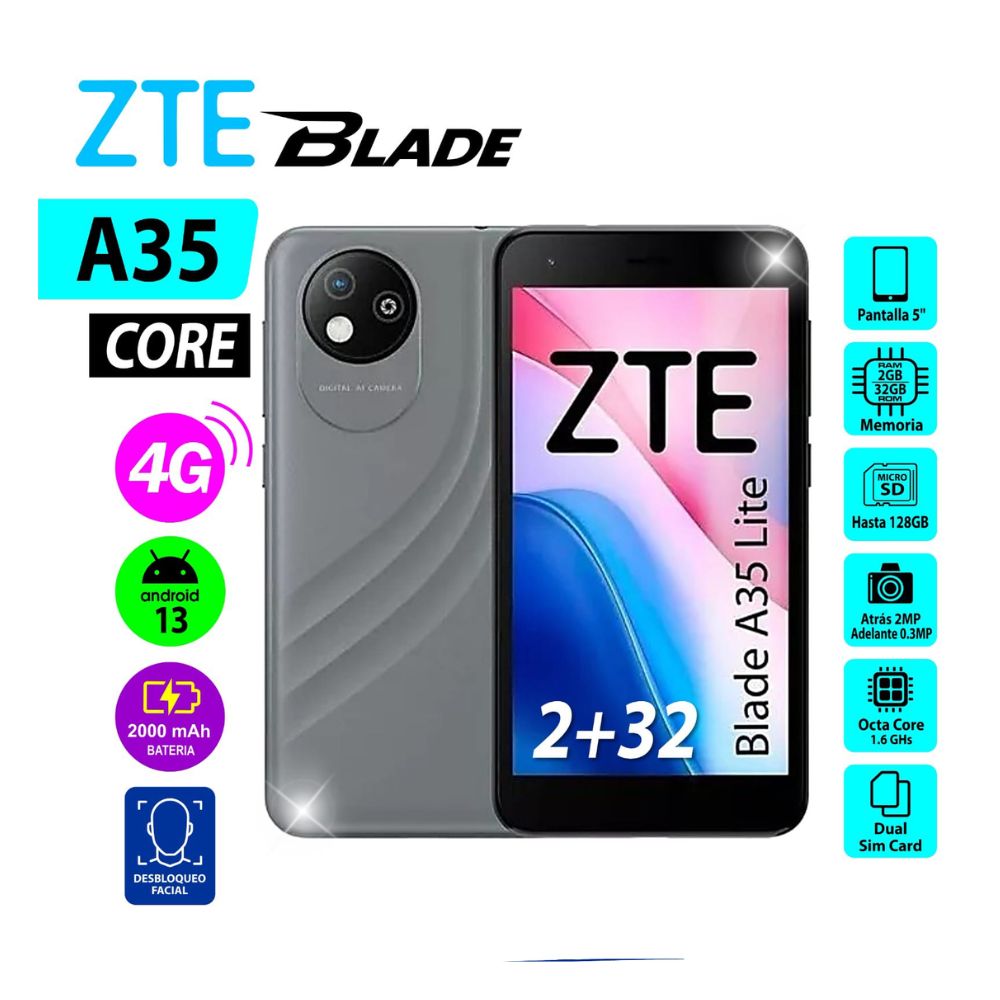 ZTE A35 CORE 2RAM Y 32GB NEGRO