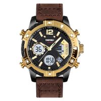 Reloj Skmei 1618 Negro Correa Cuero Marron Digital Analogo Negro