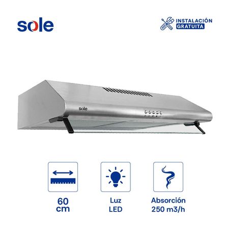 Campana Extractora Convencional 60cm Sole Hera 1 Motor Acero Inoxidable Plata