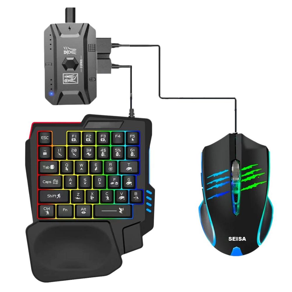 Kit Gamer para Celular SEISA 4 en 1 con Teclado, Mouse, Luz RGB y Adaptador Bt Android iOS PC DN-G15