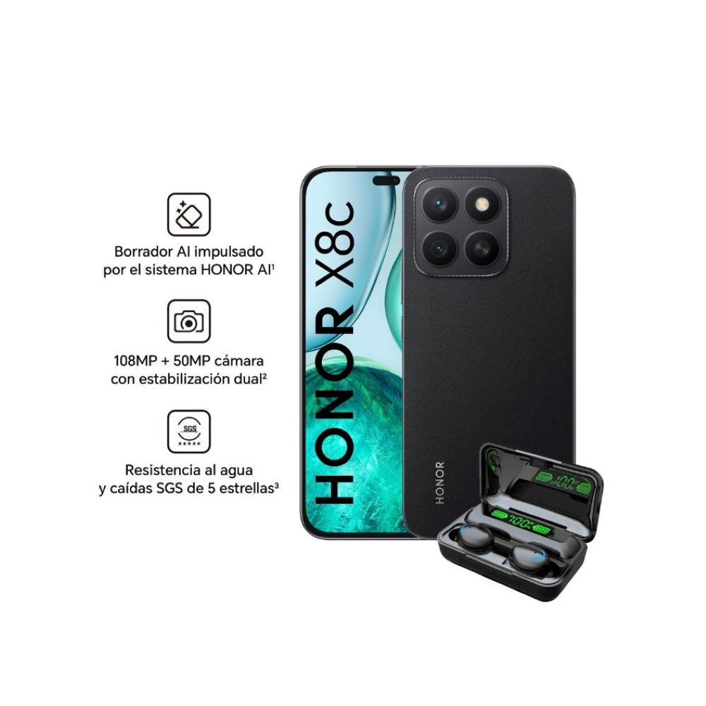 Celular Honor x8c 8 y8 Ram-256Gb Color Negro con Audifonos de Regalo