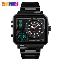Reloj Skmei 1392 Negro Correa Acero Digital Analogico. Negro Talla única