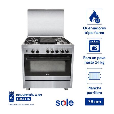 Cocina de Pie Sole Bali 5H Acero Inoxidable 76cm Gris con Horno