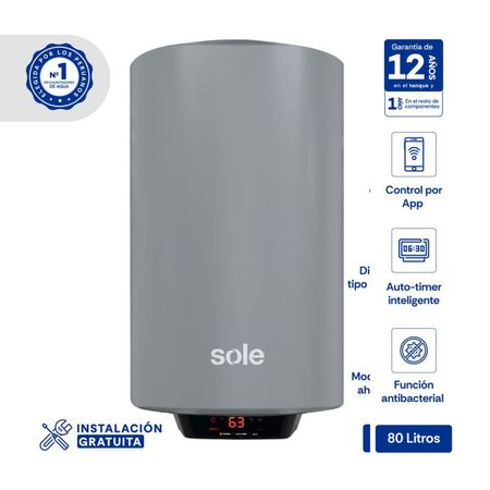 Terma Eléctrica Sole Genius Wifi 80 litros en Acero Aporcelanado Gris Modelo SOLTEGE080C