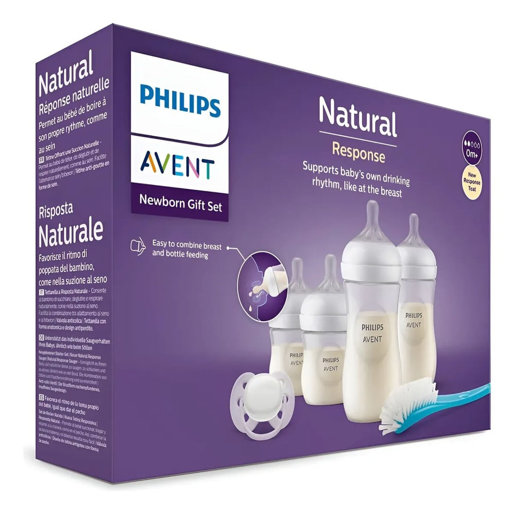 Set de regalo Avent Natural 3.0 con 4 Biberones, chupón y escobilla