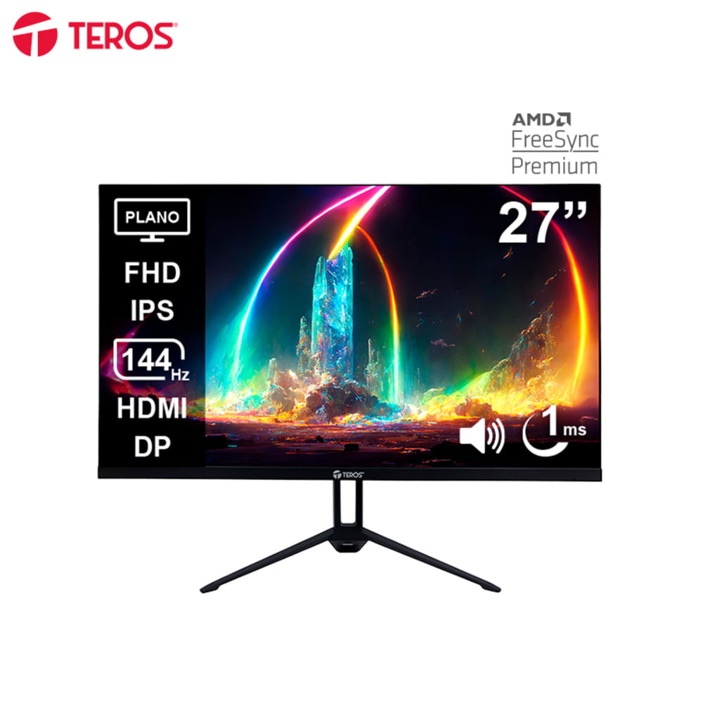Monitor plano TEROS TE-2714S 27 FHD IPS 144Hz 1ms HDMI DP AUDIO OUT PARLANTES negro
