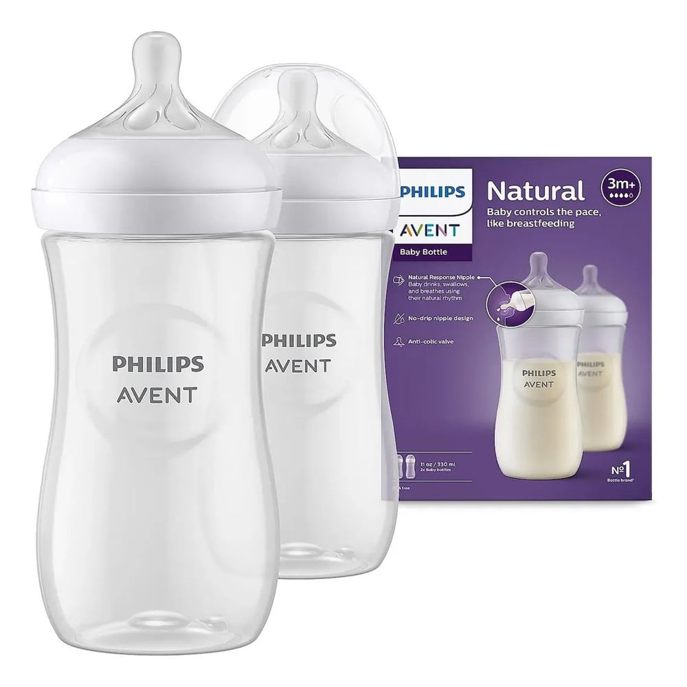 Biberón Avent Natural 3.0 Anticólico Anti-goteo 330 ml 2 Unidades