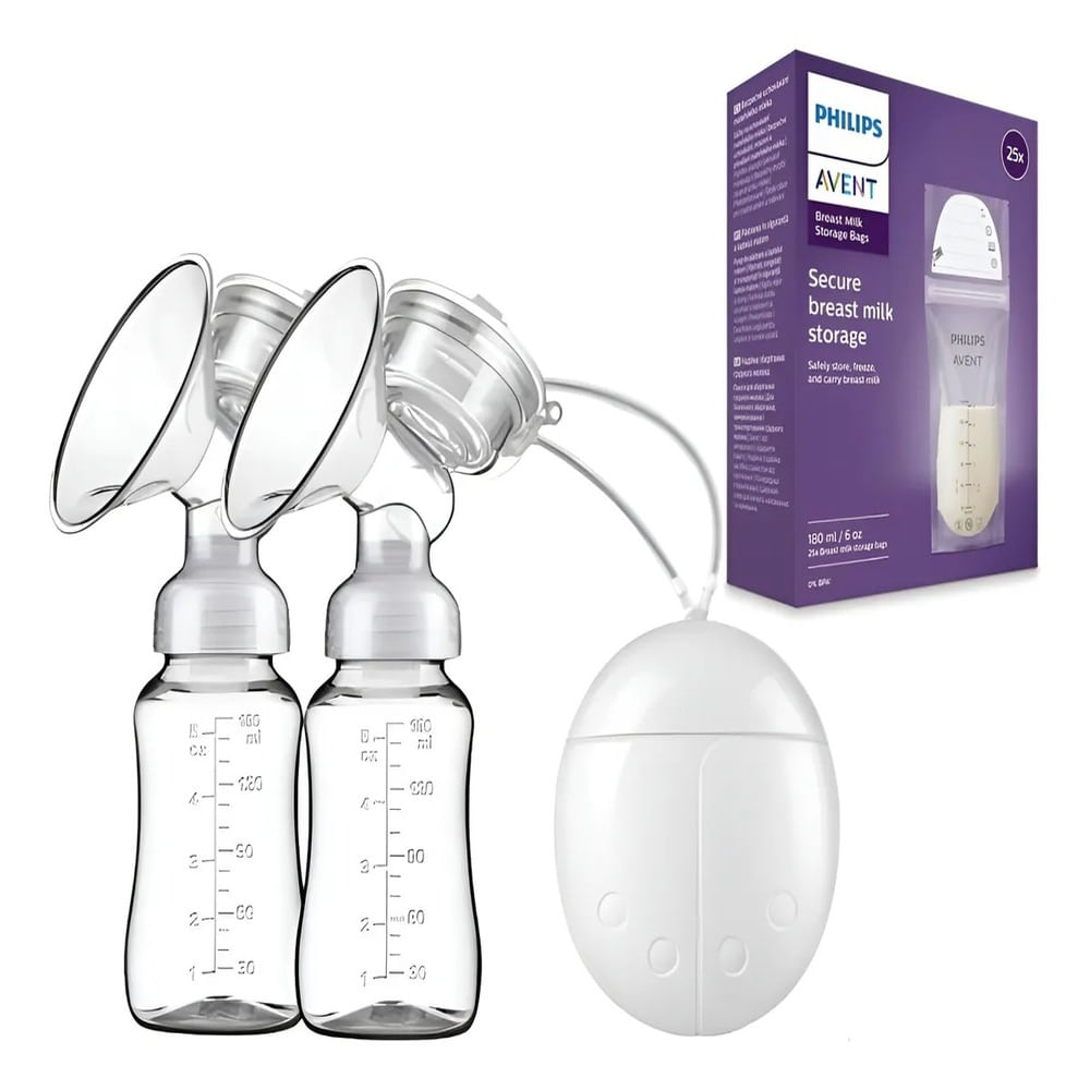 Extractor de leche doble Avent con 25 bolsas para leche materna