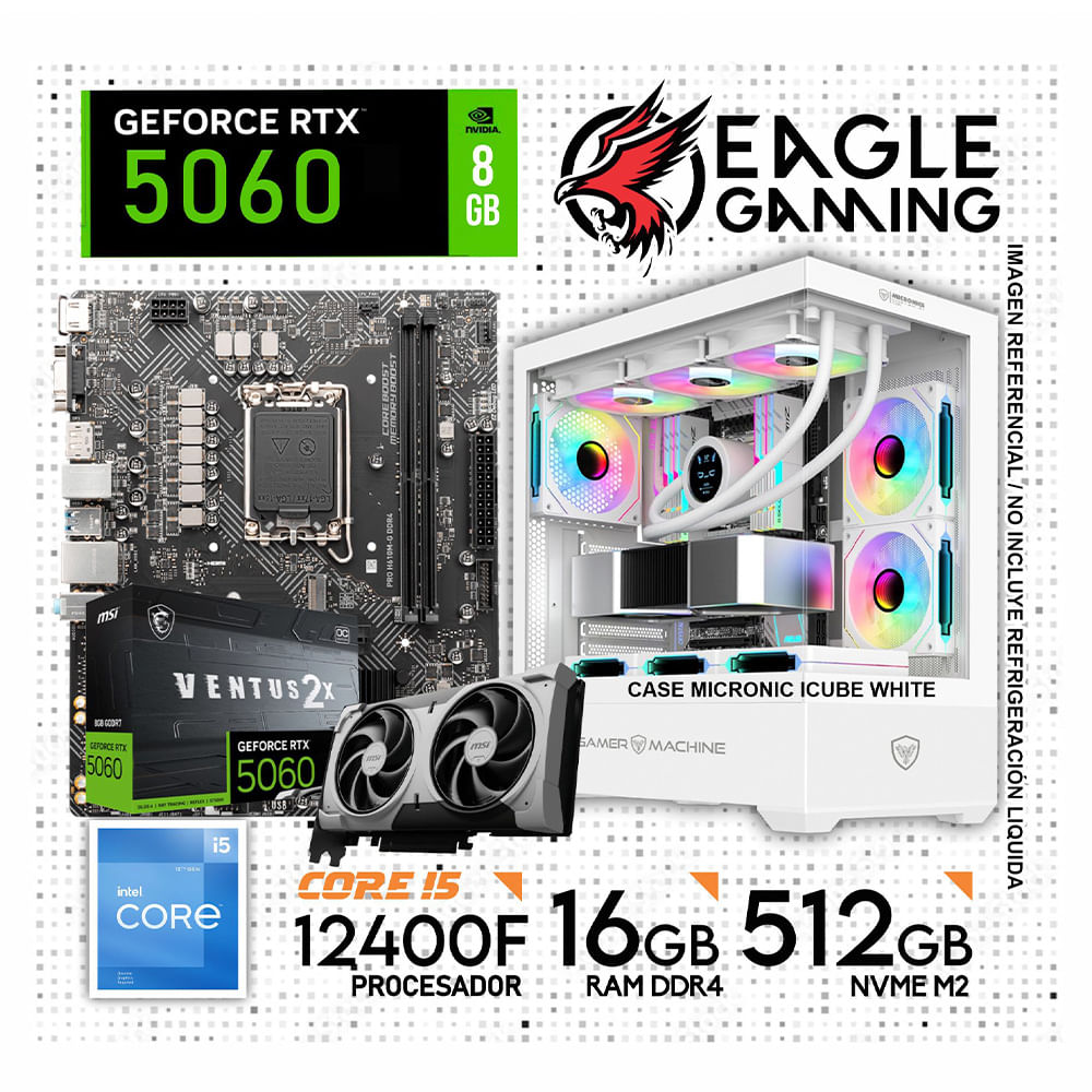 Computadora PC Gamer Intel Core i5 12400F RAM 16GB SSD 1TB RTX 5060 8GB