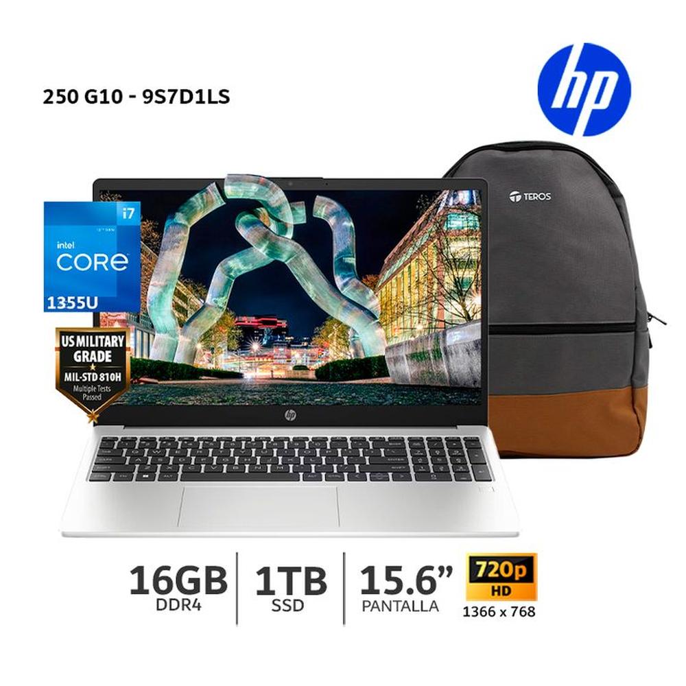 Laptop HP 250 G10 Core I7 1355U 15.6 LCD LED HD SVA 16Gb Ram 1Tb SSD - 9S7D1LS