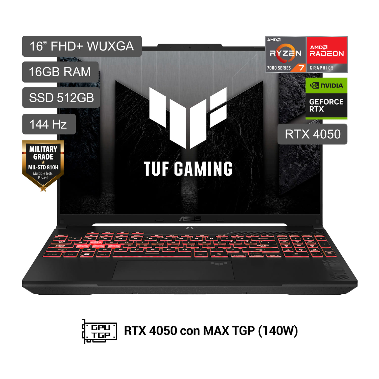 Laptop ASUS TUF Gaming A16 AMD Ryzen 7 7445HS 512GB SSD 16GB RAM 16""