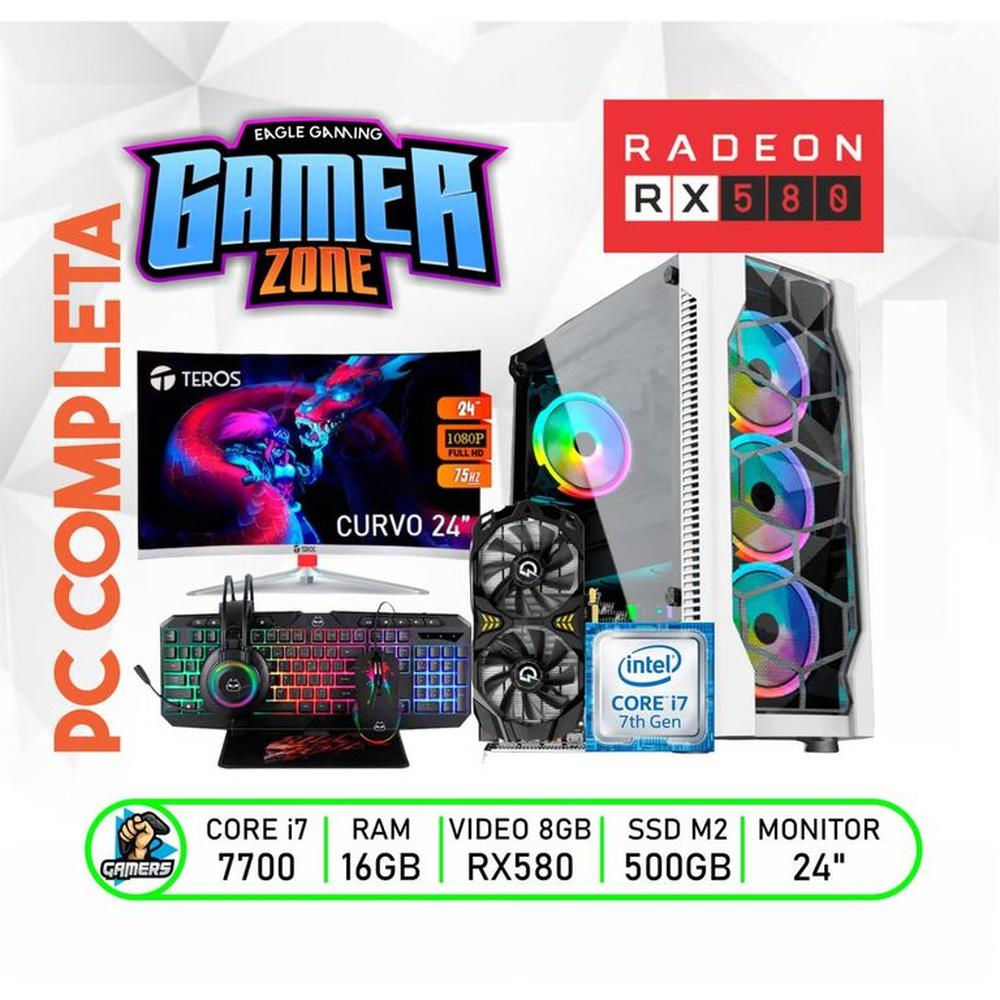 Computadora PC GAMER Core I7 7700 - 16GB RAM - SSD 500GB - RX 580 8GB-MONITOR 24
