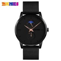 Reloj Skmei 9208 Fase Lunar Correa acero agujas oro rosa. Negro Talla única