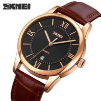 Reloj Skmei 9261 fondo negro Correa marrón de cuero. Marrón Talla única