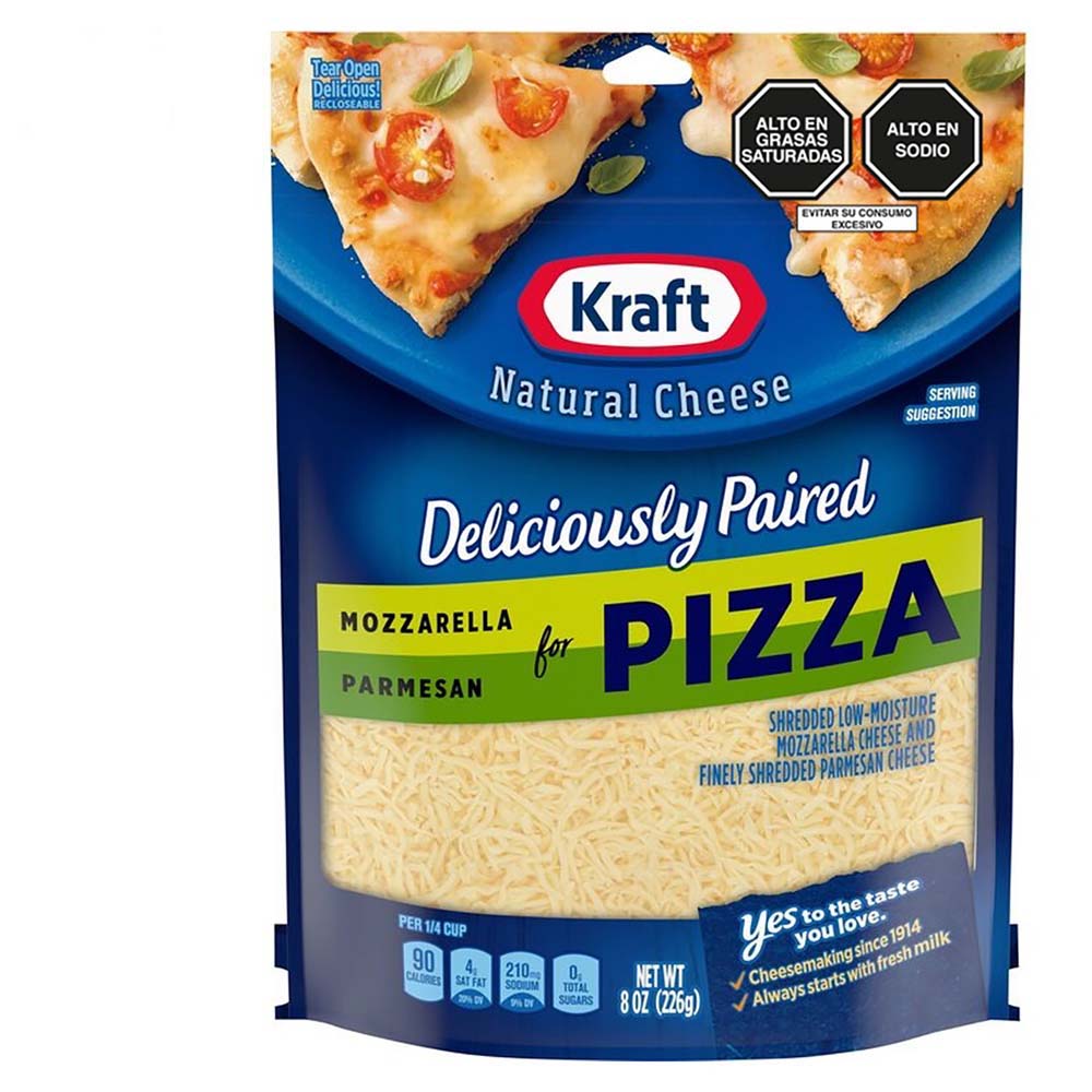 Mezcla de Queso Rallado Mozzarella y Parmesano para Pizza KRAFT Paquete 226g