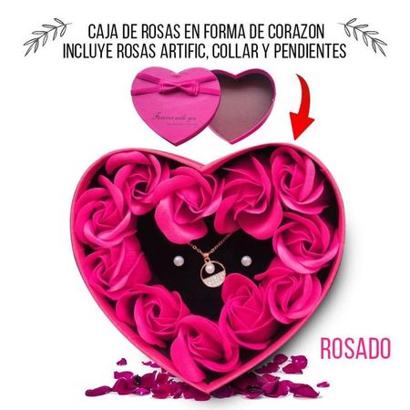 Box Rosas mas Collar y Aretes Caja en Forma de Corazon Dia de la Madre