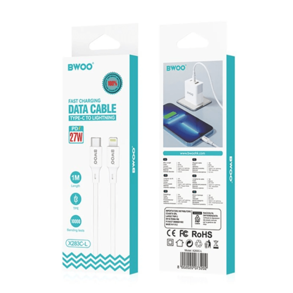 CABLE DE DATOS MINIMALISTA DE SILICONA TIPO C A LIGHTNING X283C-L BWOO