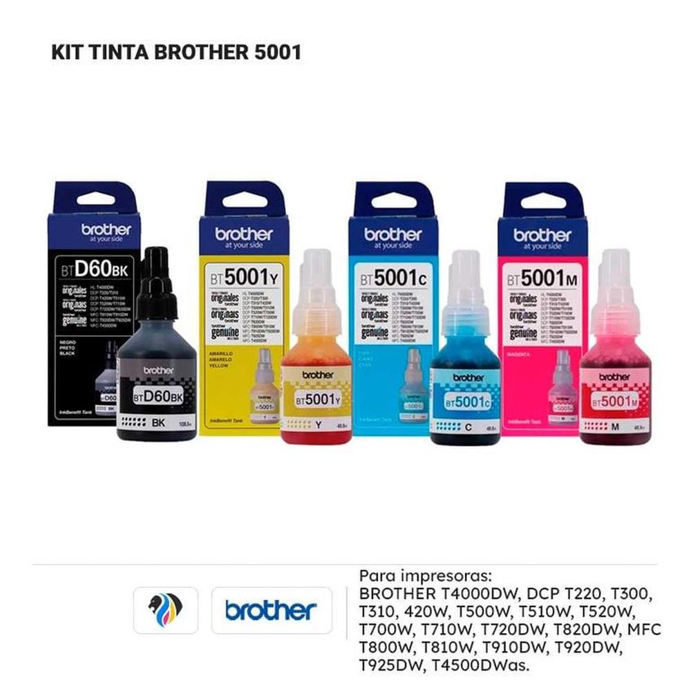Tinta Brother BT5001 - BTD60 Kit x4 Colores CMYBK original