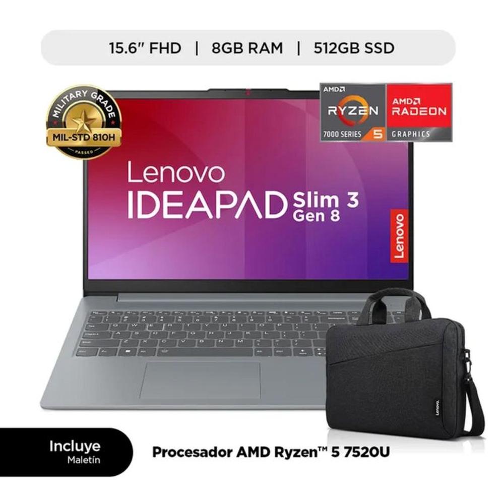 LAPTOP LENOVO IDEAPAD 15AMN7/ Ryzen 5 7520U/ 8GB/ 512GB/ W11 + Maletín Lenovo