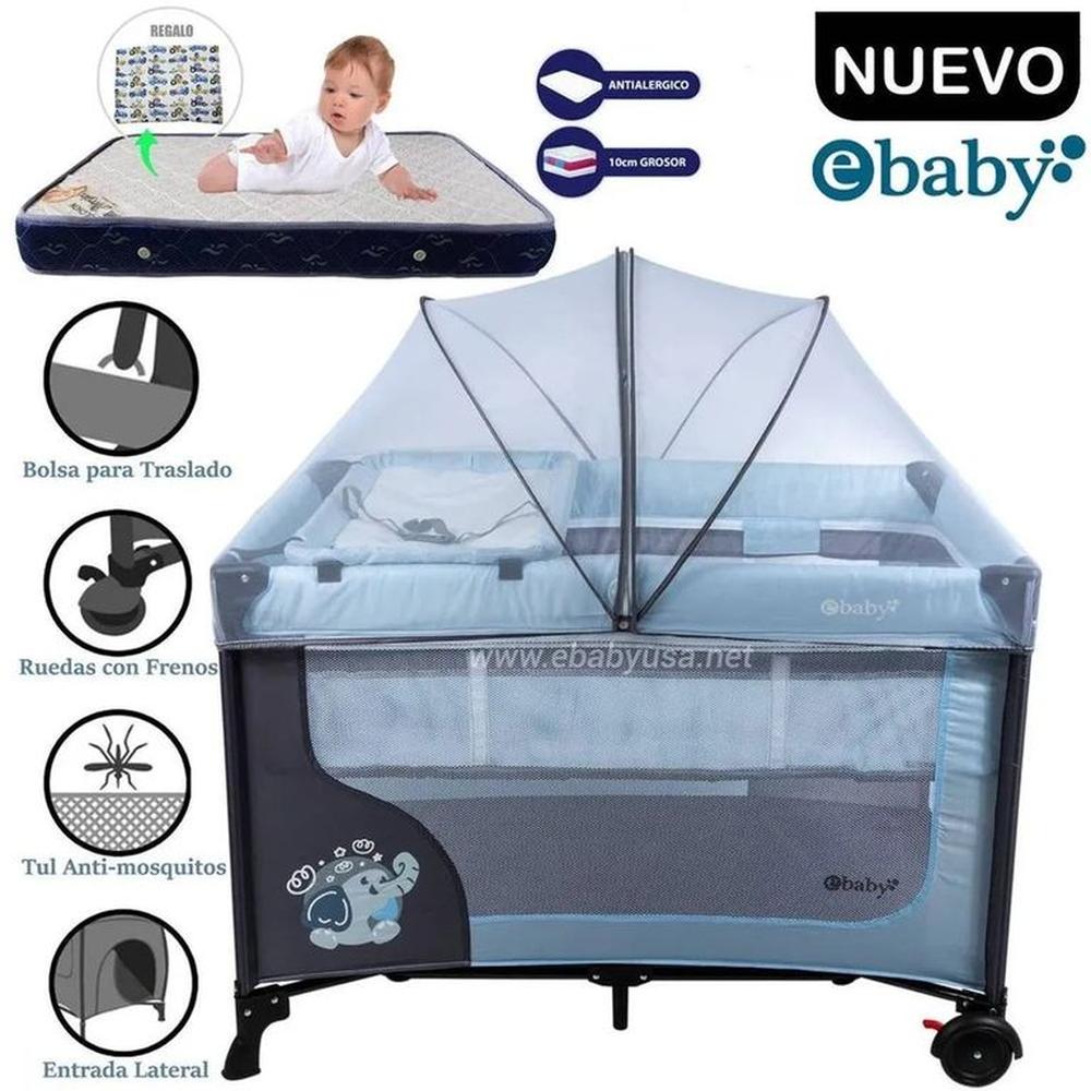 Cuna Corral Ebaby Happy Dream con Cambiador  Colchon Azul
