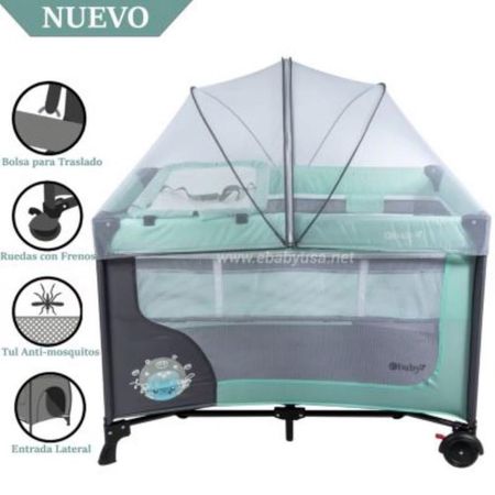 Cuna Corral Ebaby con Cambiador Happy Dream 727 2 verde