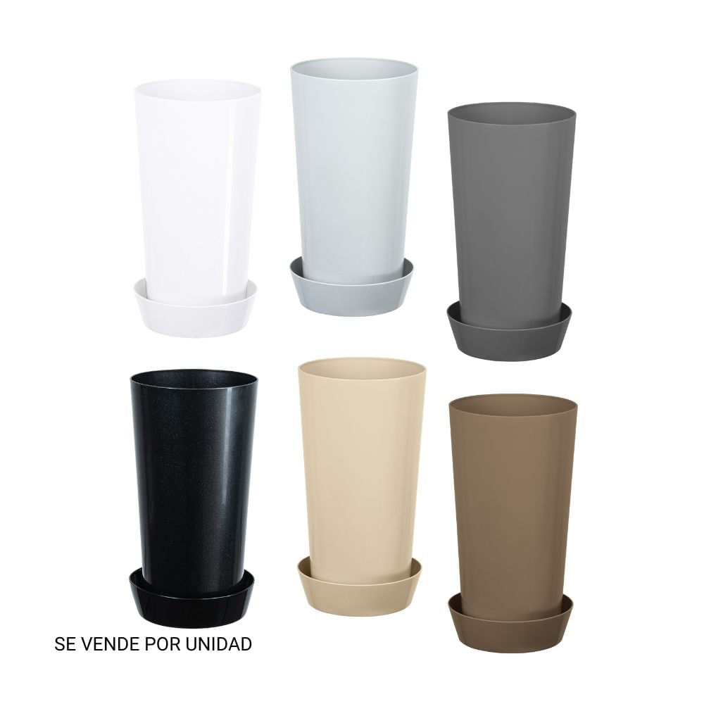 Maceta redonda estilo Marfil 20x37cm con plato Reyplast