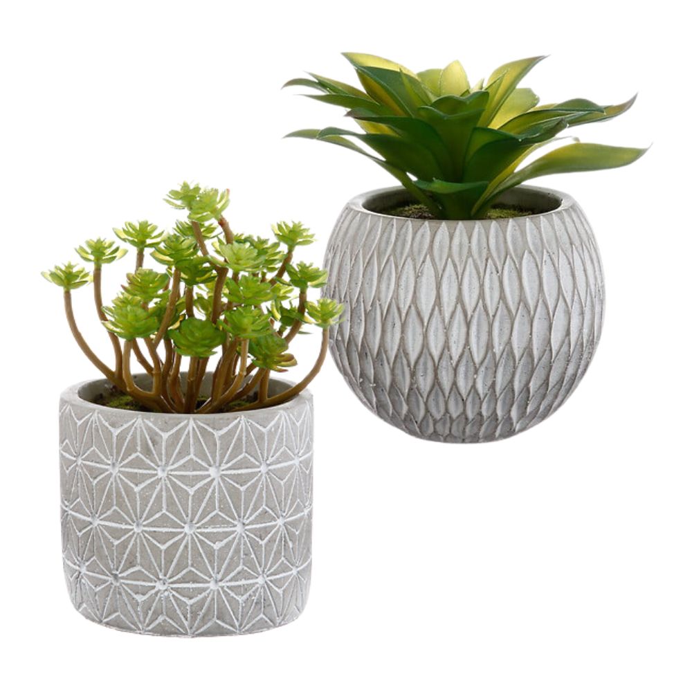 Planta artificial Grasa con maceta Cemento 17cm Atmosphera