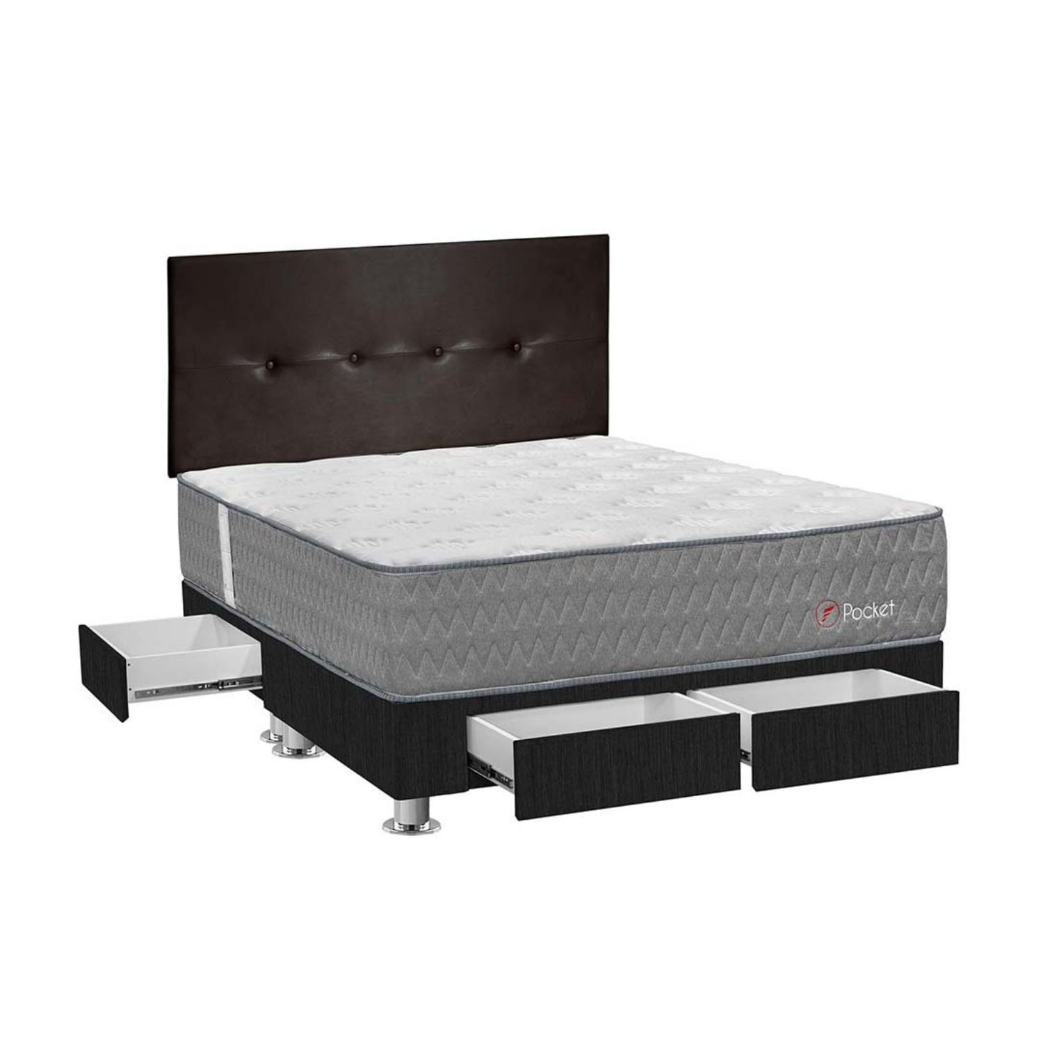 Dormitorio Pocket con 4 cajones Queen + Cabecera Alicia Cuero Forli