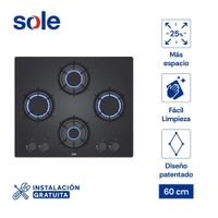 Encimera Rubi Vidrio Templado Gas 60 cm 4 Hornillas