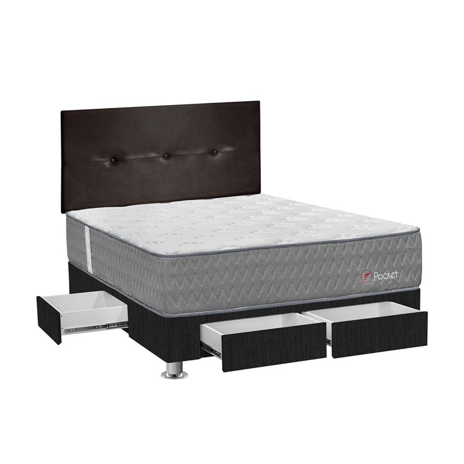 Dormitorio Pocket con 4 cajones 2 plazas + Cabecera Alicia Cuero Forli