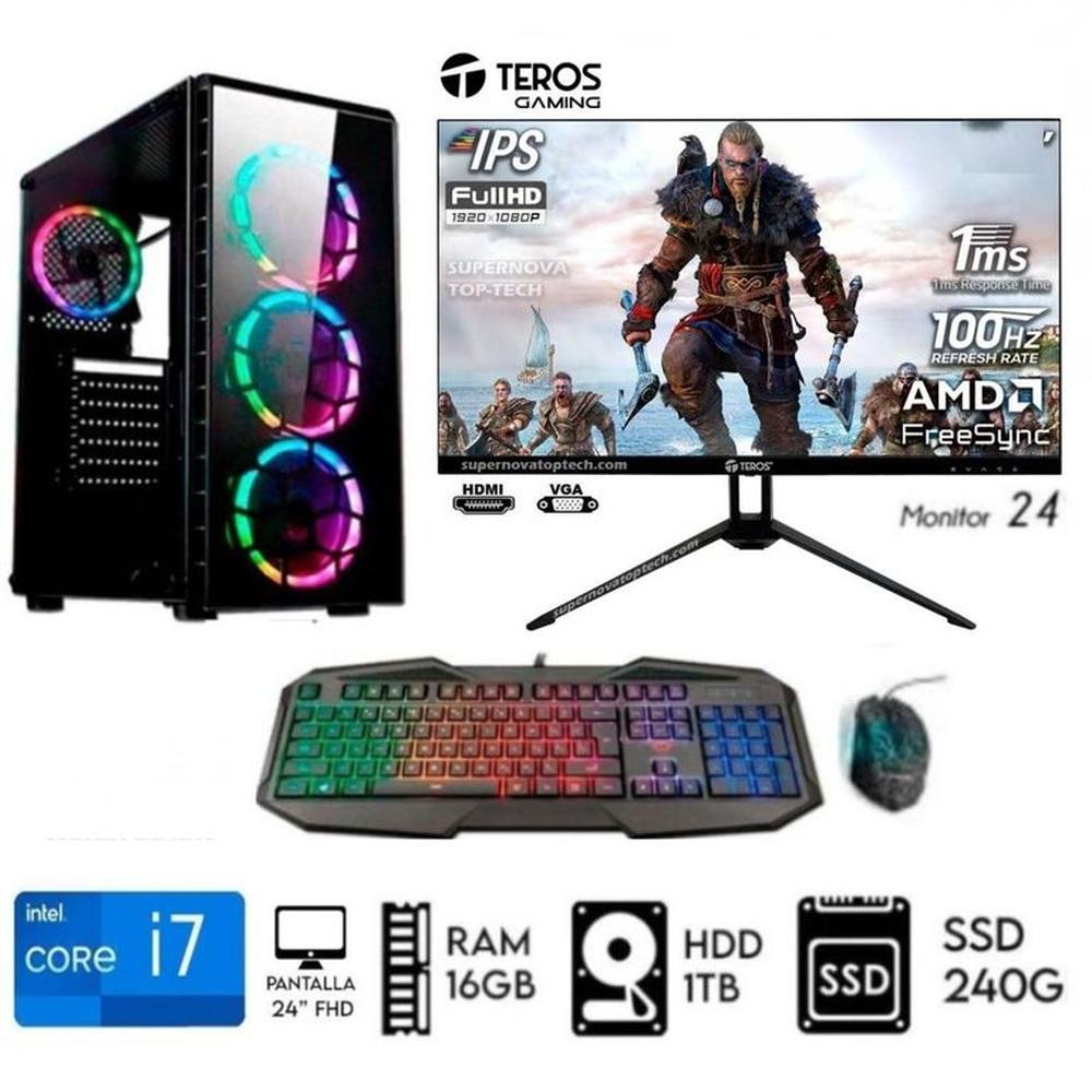 Computadora Pc Intel Core i7  Ram 16GB  Disco HDD 1TB  SSD 240GB Monitor 24FHD