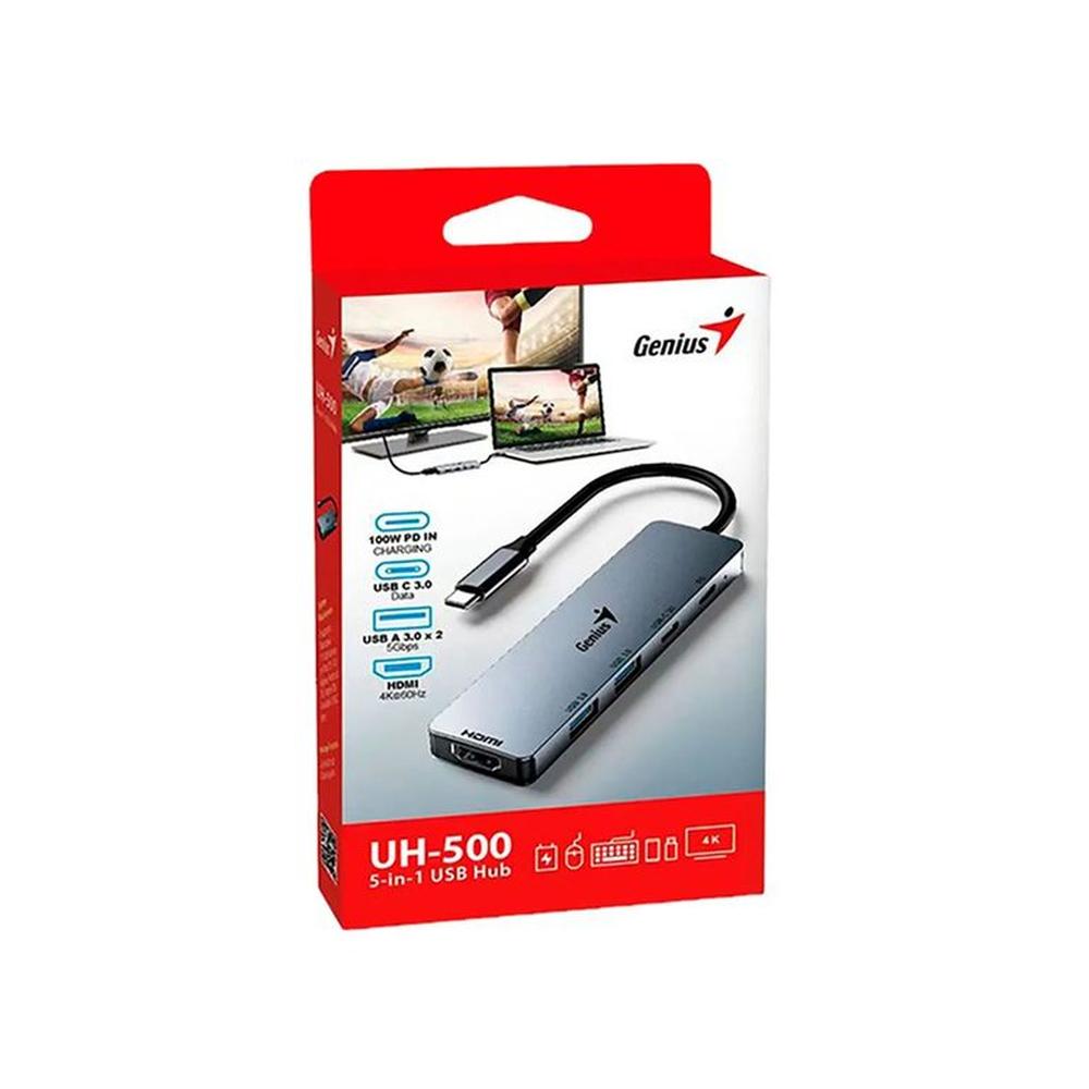 Hub Usb C Genius Uh 500 2 Usb-A 3.0 Hdmi 4k 100w Silver