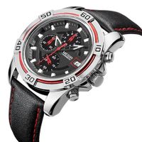 RELOJ HOMBRE MEGIR 2023G NEGRO CUERO MULTIPLES CRONOGRAFOS Negro