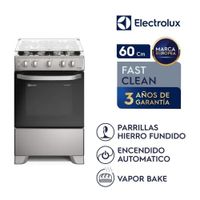 Cocina Electrolux 4 Quemadores Efficient VaporBake y Parrilla Hierro Fundido Silver - FE4ISR