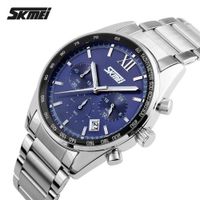 Reloj Skmei 9096 Cronómetro 3 diales Correa Acero Para Caballero NEGRO