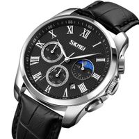 Reloj Skmei 9260 Fase lunar Correa de cuero NEGRO